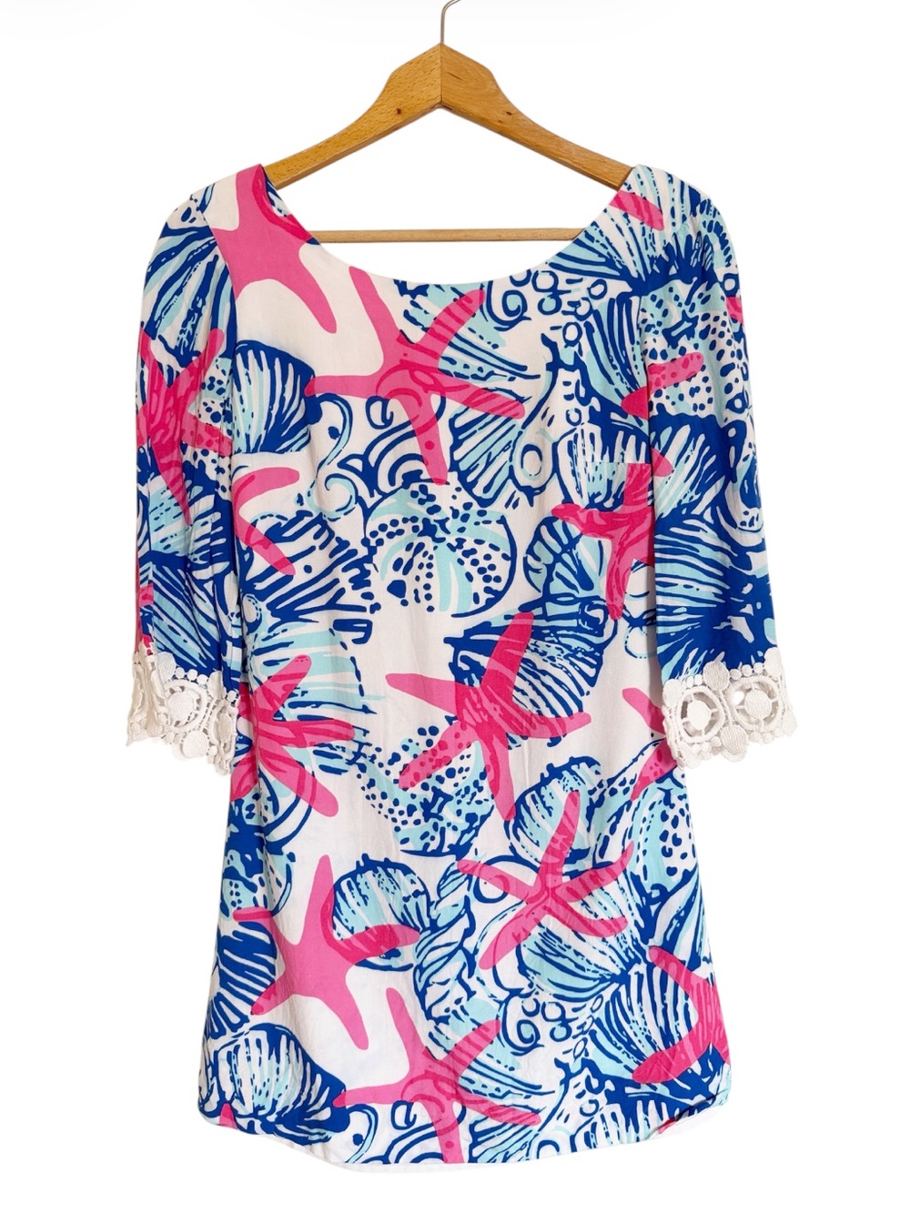 Lilly Pulitzer Harbour Tunic She She Shells Blue Pink Mini Shift Dress size XS